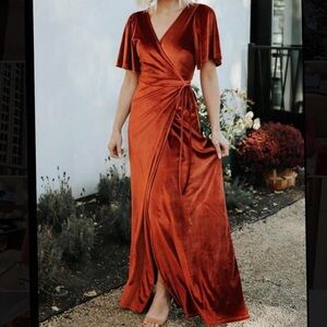 NWT Never worn Baltic Born orange velvet wrap floor length dress